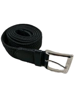 Genuine Leather Stretch Belt Black Silver Buckle 2XL Braided Office Casual